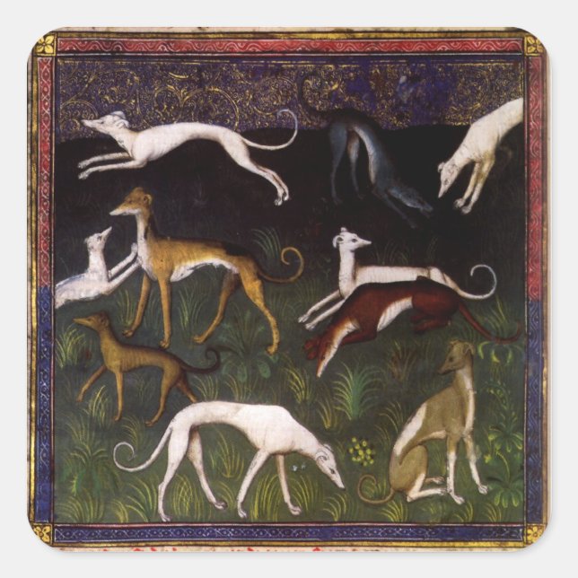 Mediaeval Greyhounds Fine Art Animals Square Sticker (Front)