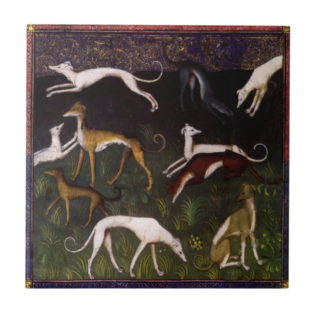 Mediaeval Greyhounds Fine Art Ceramic Tile (Front)