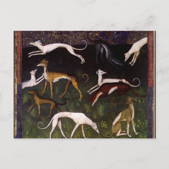 Mediaeval Greyhounds in the Deep Woods Postcard (Front)