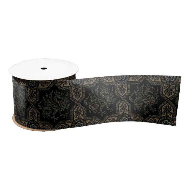 Mediaeval Griffin Dragon Pattern Satin Ribbon (Spool)