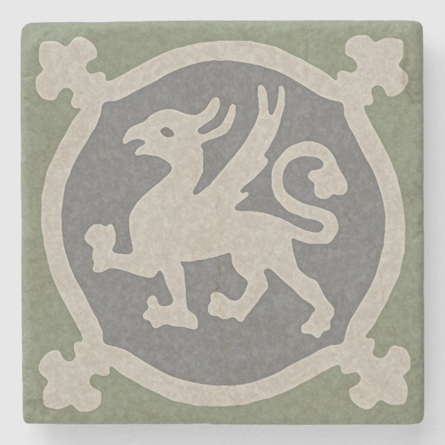 Mediaeval Griffin Tile Stone Coaster (Front)