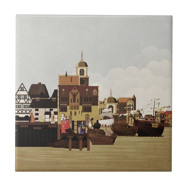 Mediaeval Harbour Ceramic Tile (Front)