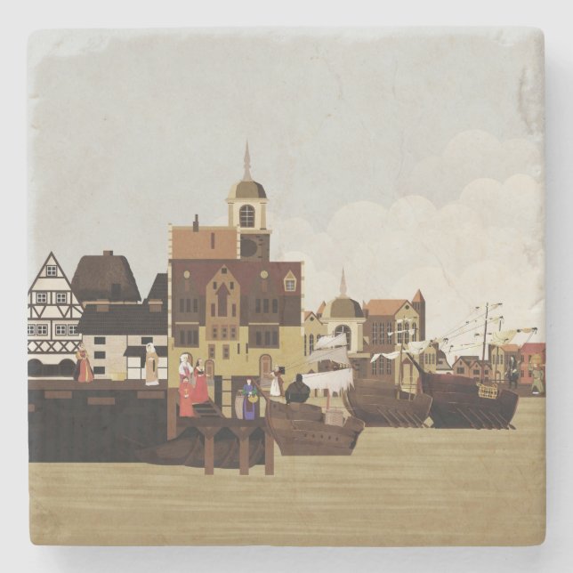 Mediaeval Harbour Stone Coaster (Front)