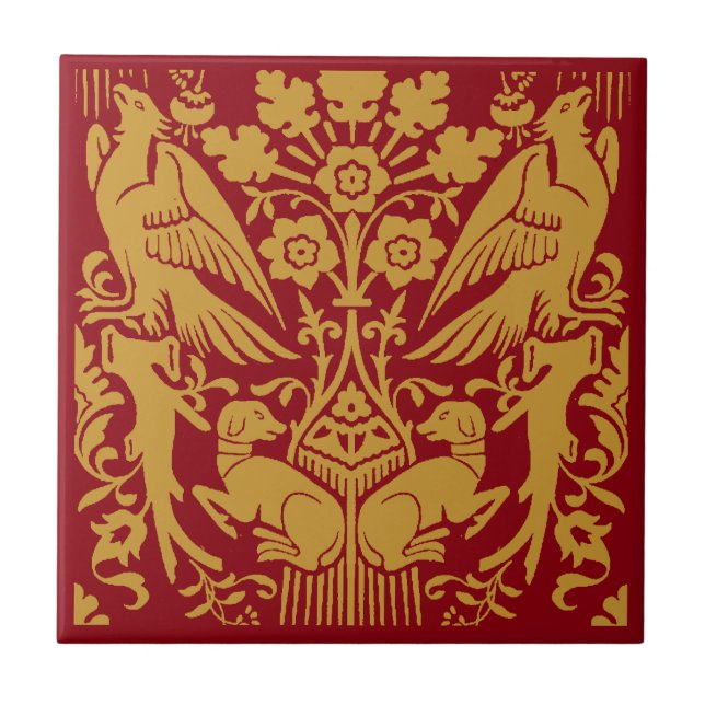 Mediaeval Hawk And Hound Pattern Ceramic Tile (Front)