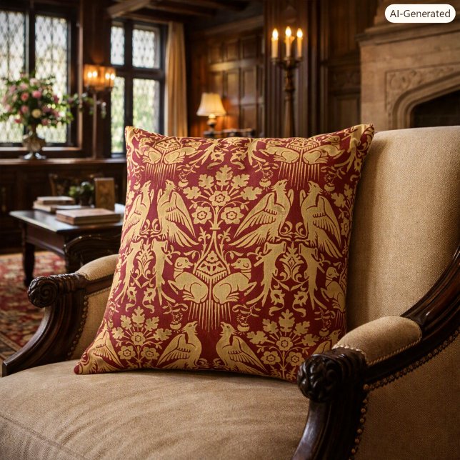 Mediaeval Hawks & Hounds Print Pattern Cushion (Creator Uploaded)
