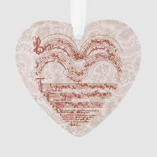 Mediaeval Heart Music Manuscript Floral Backdrop Ornament