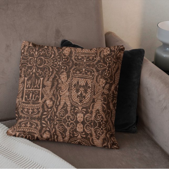 Mediaeval Heraldry Chateau Chic Dark Red Russet Cushion (Creator Uploaded)