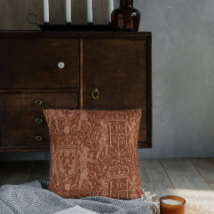 Mediaeval Heraldry Chateau Chic Red Brown Cushion