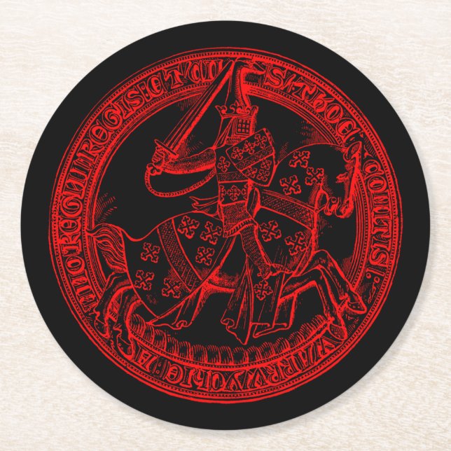 Mediaeval Heraldry Seal of Thomas de Beauchamp Round Paper Coaster (Front)