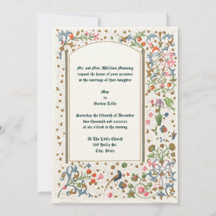 Mediaeval Illuminated Birds & Flowers Wedding Invitation