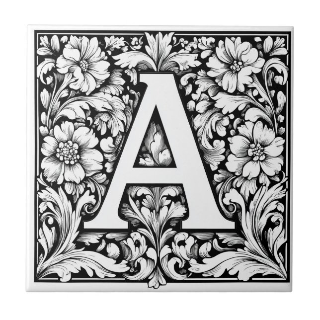 Mediaeval Illuminated Letter A Ceramic Tile (Front)