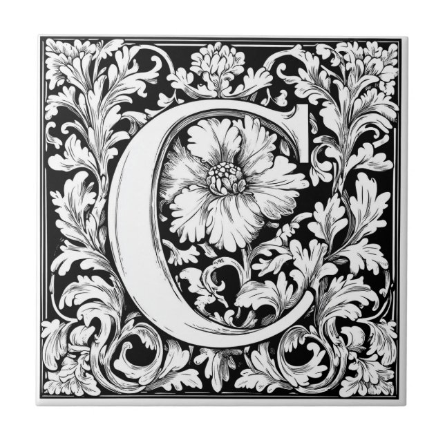 Mediaeval Illuminated Letter C Ceramic Tile (Front)