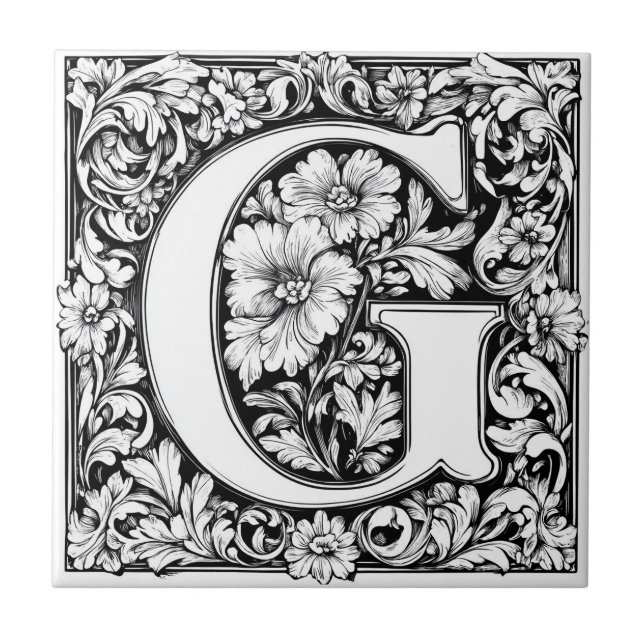 Mediaeval Illuminated Letter G Ceramic Tile (Front)