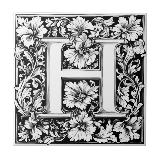 Mediaeval Illuminated Letter H  Ceramic Tile (Front)