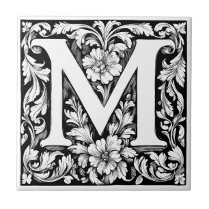 Mediaeval Illuminated Letter M  Ceramic Tile