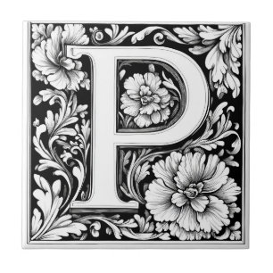 Mediaeval Illuminated Letter P  Ceramic Tile