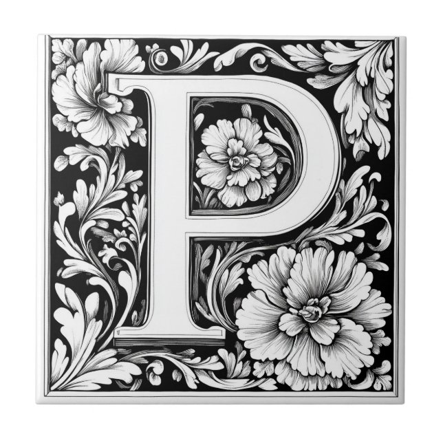 Mediaeval Illuminated Letter P  Ceramic Tile (Front)