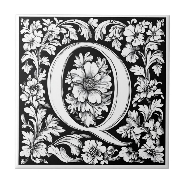 Mediaeval Illuminated Letter Q  Ceramic Tile (Front)