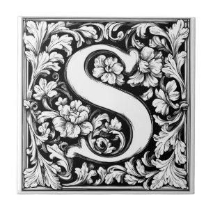 Mediaeval Illuminated Letter S Ceramic Tile