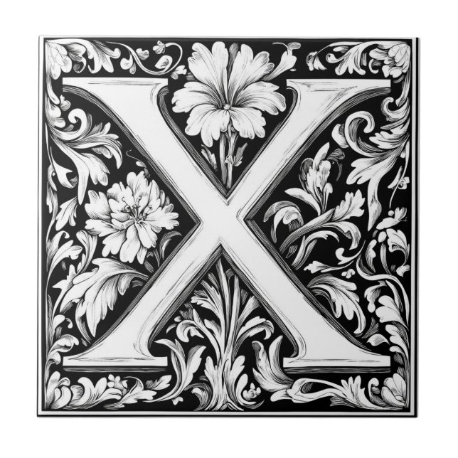 Mediaeval Illuminated Letter X Ceramic Tile (Front)