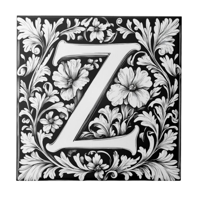 Mediaeval Illuminated Letter Z Ceramic Tile (Front)
