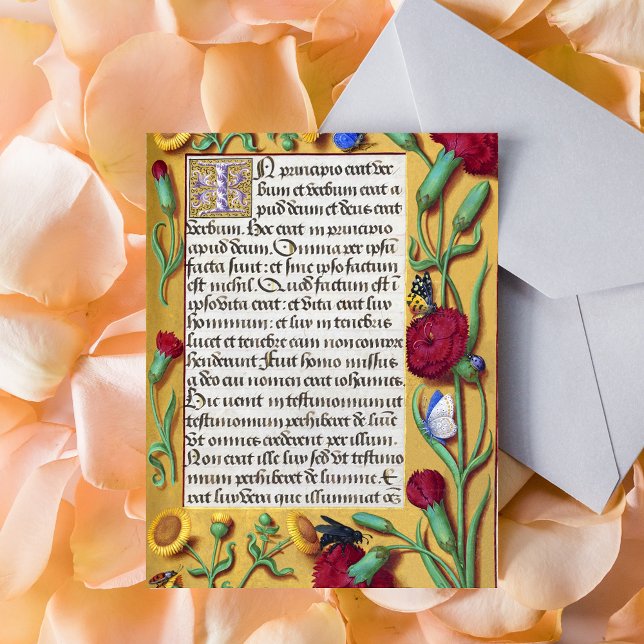 Mediaeval Illuminated Manuscript Gospel St John Postcard (Medieval Illuminated Manuscript Gospel St John Catholic Christian Latin Liturgy Postcard)