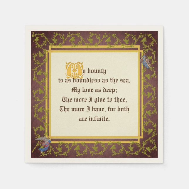 Mediaeval Illuminated Manuscript Wedding Reception Napkin (Front)