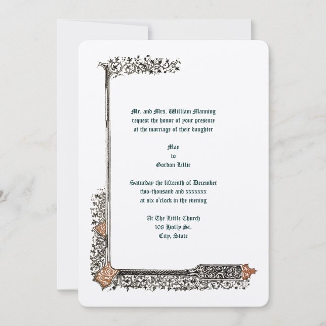 Mediaeval Illuminated Style Border Wedding Invitation (Front)