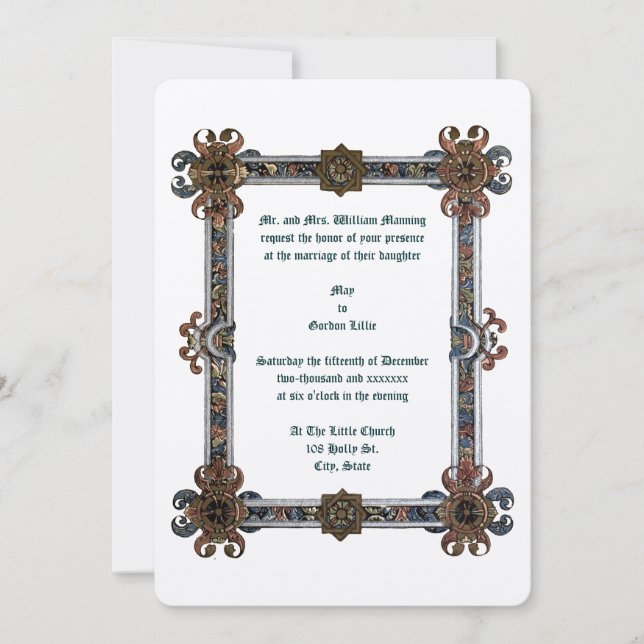 Mediaeval Illuminated Style Frame Wedding Invitation (Front)