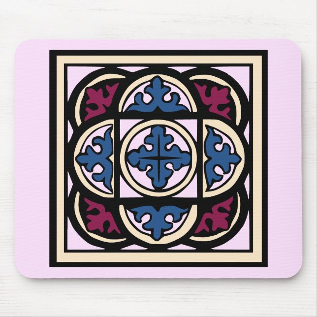 Mediaeval Illumination Blue Acanthus Leaves in Arc Mouse Pad (Front)