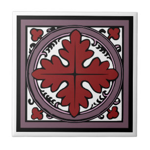 Mediaeval Illumination Red Acanthus Leaf Ceramic Tile