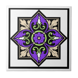 Mediaeval Illumination Violet Acanthus Leaf Ceramic Tile