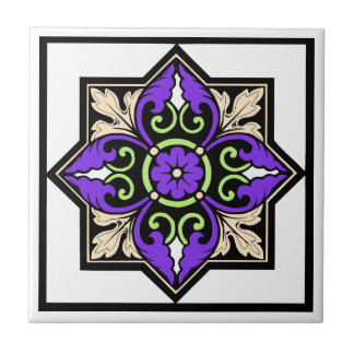 Mediaeval Illumination Violet Acanthus Leaf Ceramic Tile