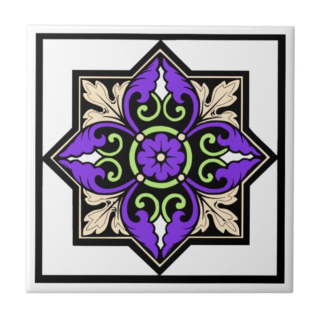 Mediaeval Illumination Violet Acanthus Leaf Ceramic Tile (Front)