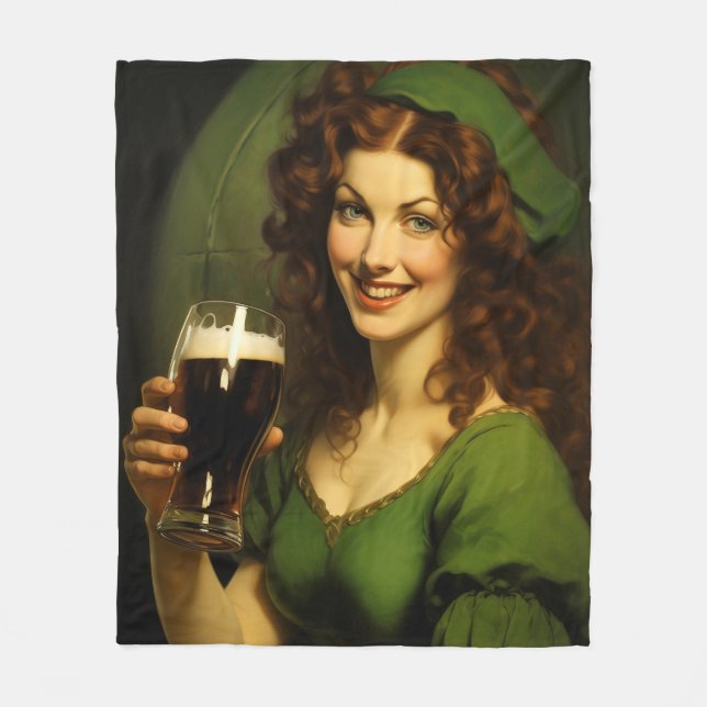 Mediaeval Irish Maiden Drinking Beer Fantasy Fleece Blanket (Front)