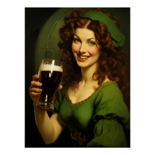 Mediaeval Irish Maiden Drinking Beer Fantasy Poster