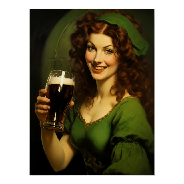 Mediaeval Irish Maiden Drinking Beer Fantasy Poster (Front)