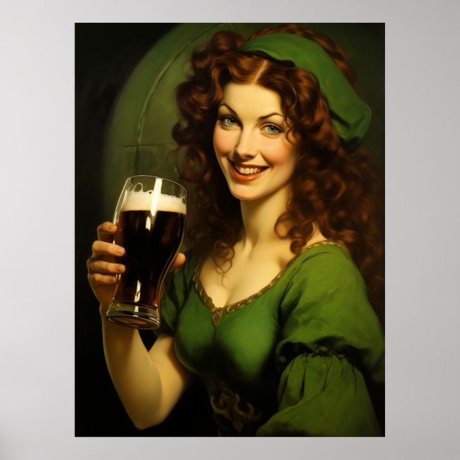 Mediaeval Irish Maiden Drinking Beer Fantasy Poster (Front)