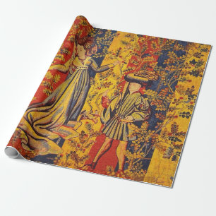 Mediaeval Italian Chinoiserie Red Blue Decoupage Wrapping Paper