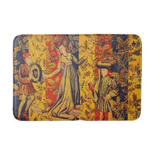 Mediaeval Italian Red Blue Yellow Chinoiserie Bath Mat