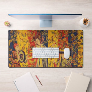 Mediaeval Italian Red Blue Yellow Chinoiserie Desk Mat