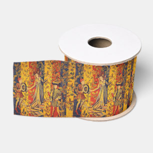 Mediaeval Italian Red Blue Yellow Chinoiserie  Grosgrain Ribbon