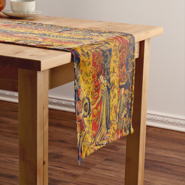 Mediaeval Italian Red Blue Yellow Chinoiserie  Short Table Runner (In Situ)
