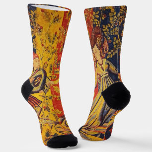 Mediaeval Italian Red Blue Yellow Chinoiserie Socks