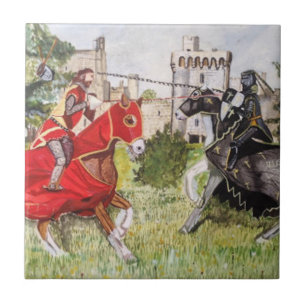 Mediaeval Joust In front of Castle Ceramic Tile