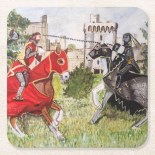 Mediaeval Joust In front of Castle Square Paper Coaster