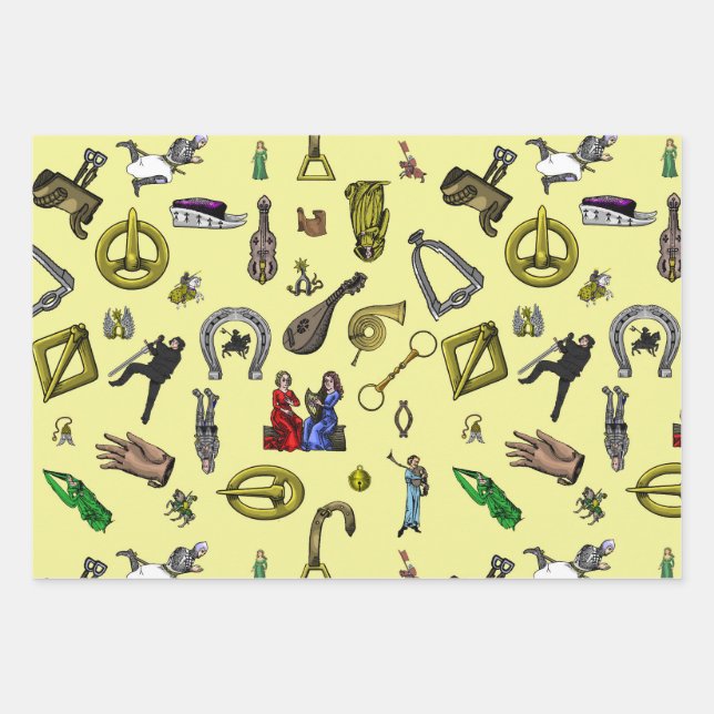 Mediaeval Kights, Engineering, and Plants Wrapping Paper Sheet (Front)