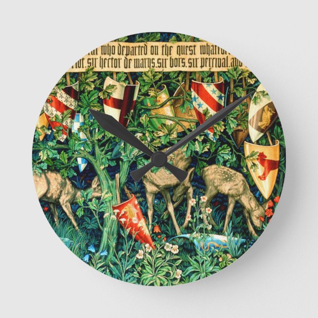 Mediaeval King Arthur William Morris Round Clock (Front)