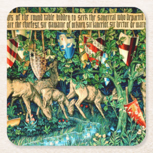 Mediaeval King Arthur William Morris Square Paper Coaster