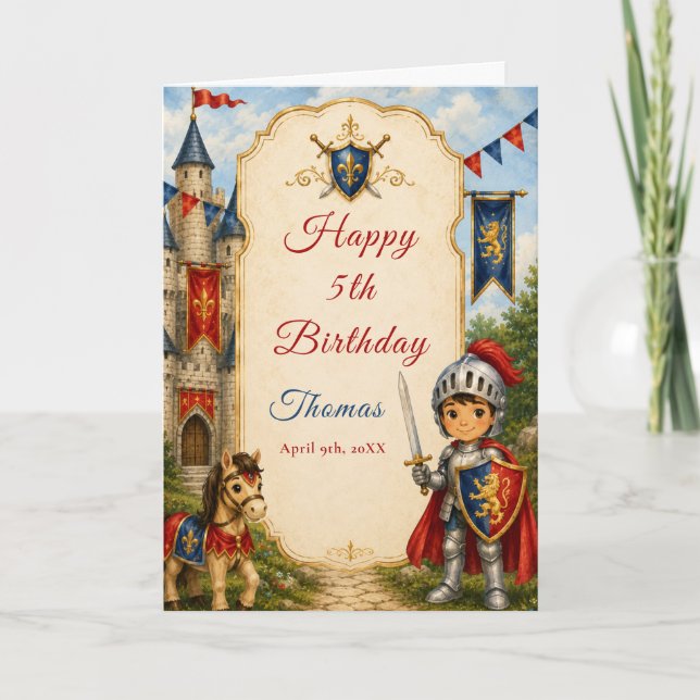 Mediaeval Knight 5th Birthday Card (Front)